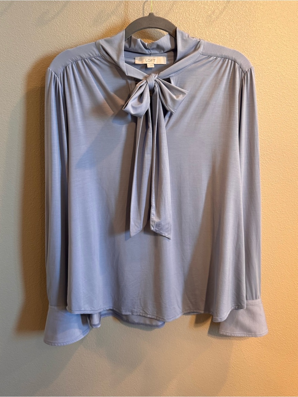 LOFT Pale Blue Tie-Neck Long Sleeve Blouse